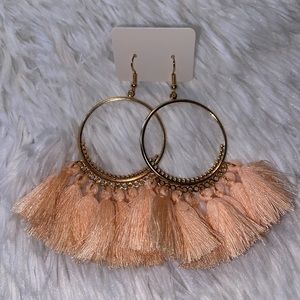 Peach Hoop Bohemian Tassel Earrings